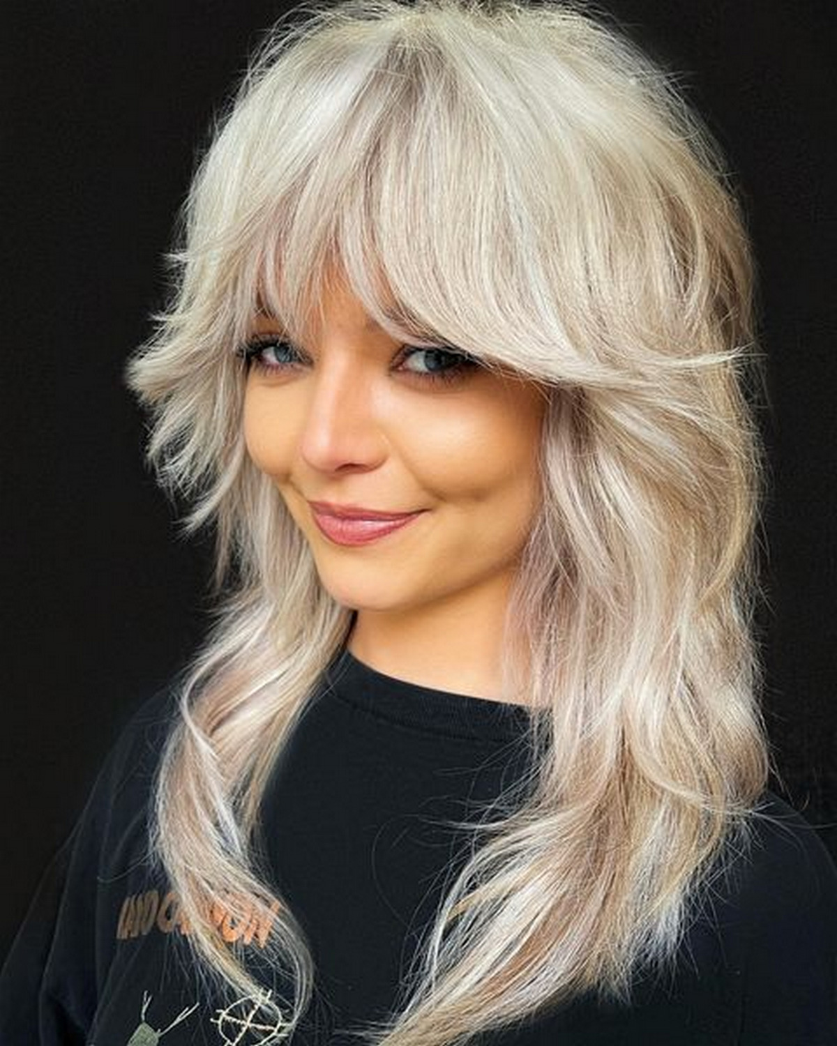 Pearl Blonde Shag With Long Bangs