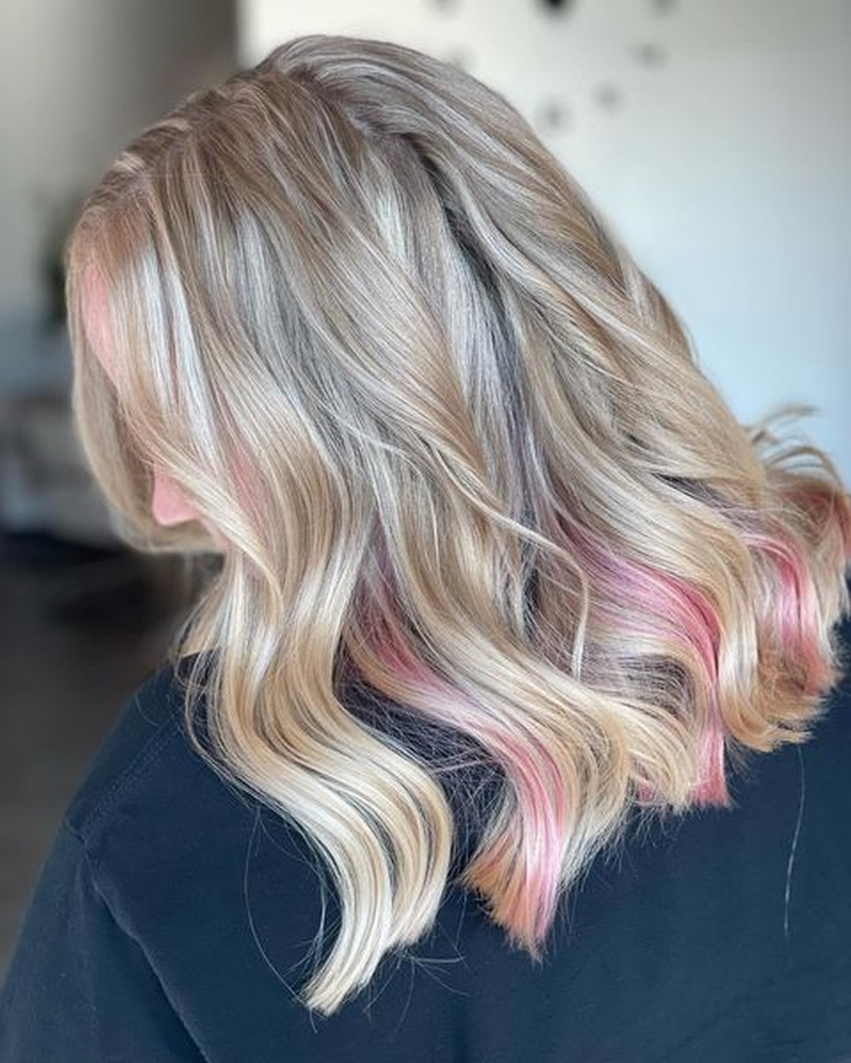 Rose Gold Peekapoo Highlights On Champagne Blonde