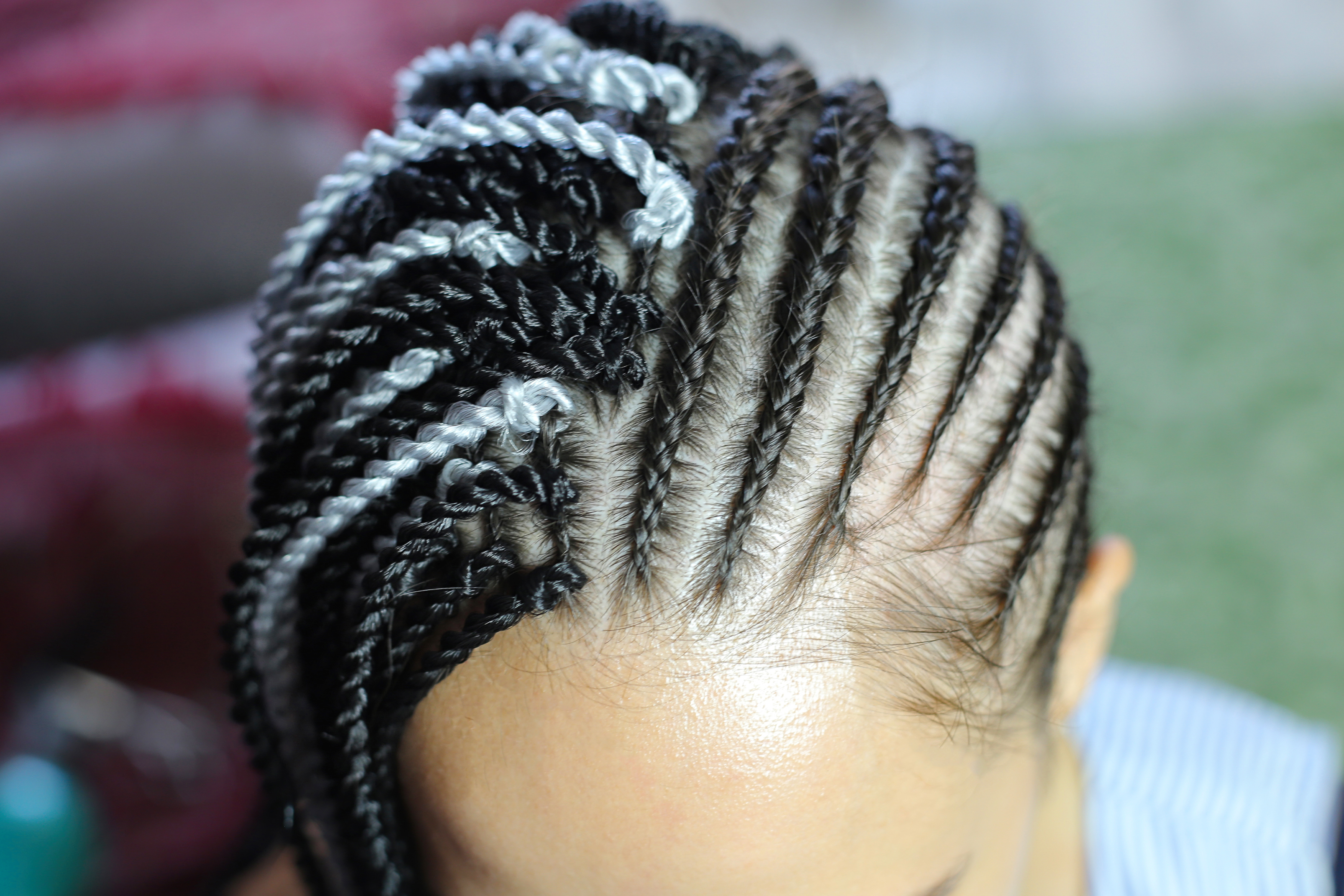 Highlight Silver And Black Cornrow Hair