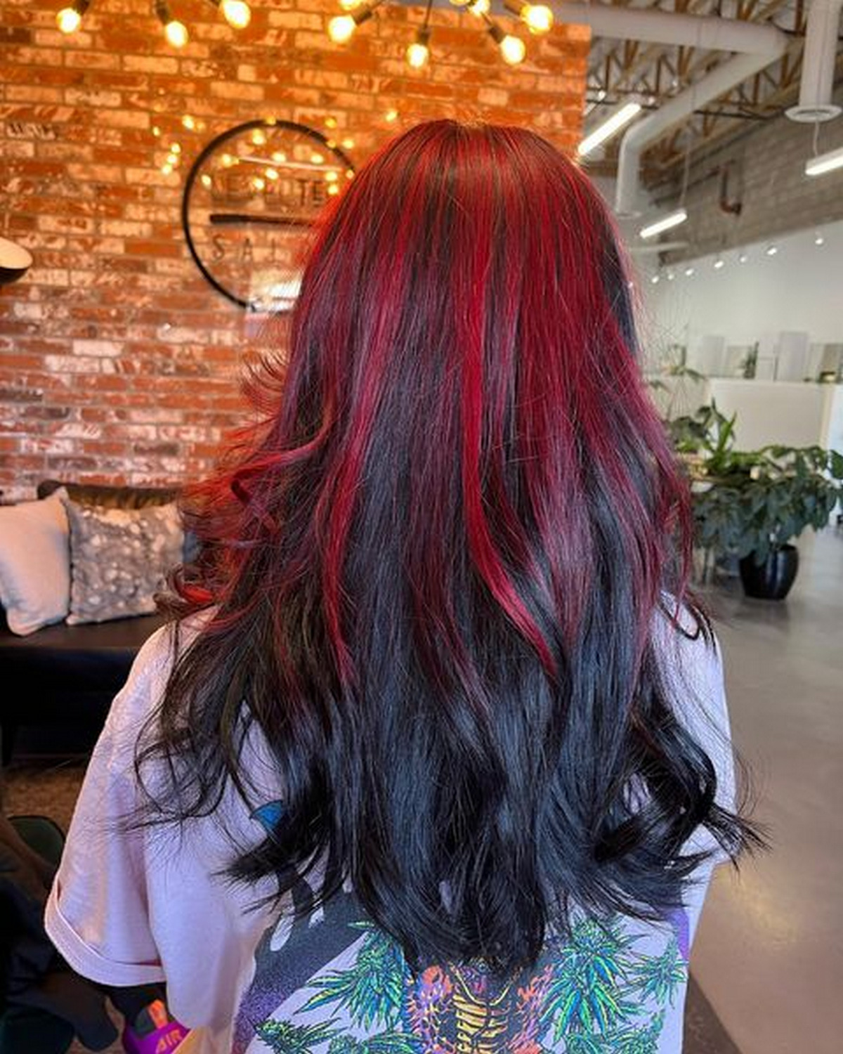 Long Black Hair With Red On Top