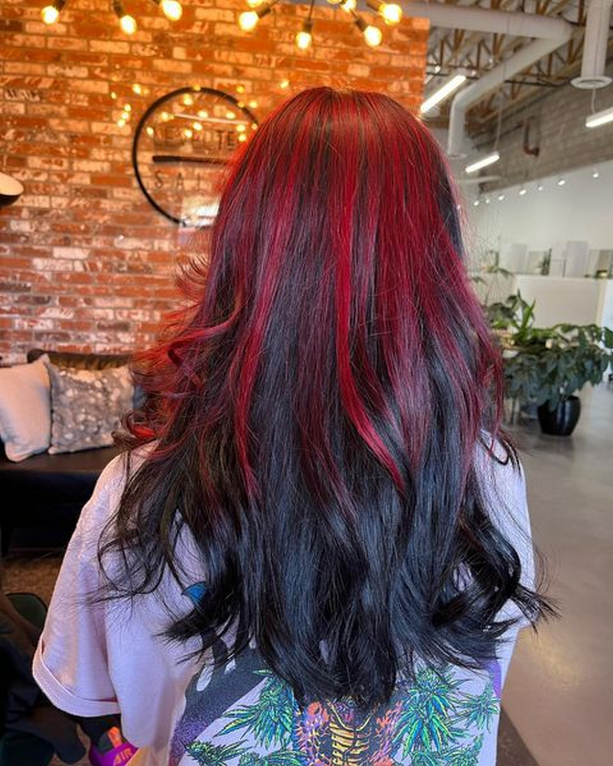  Long Black Hair With Red On Top