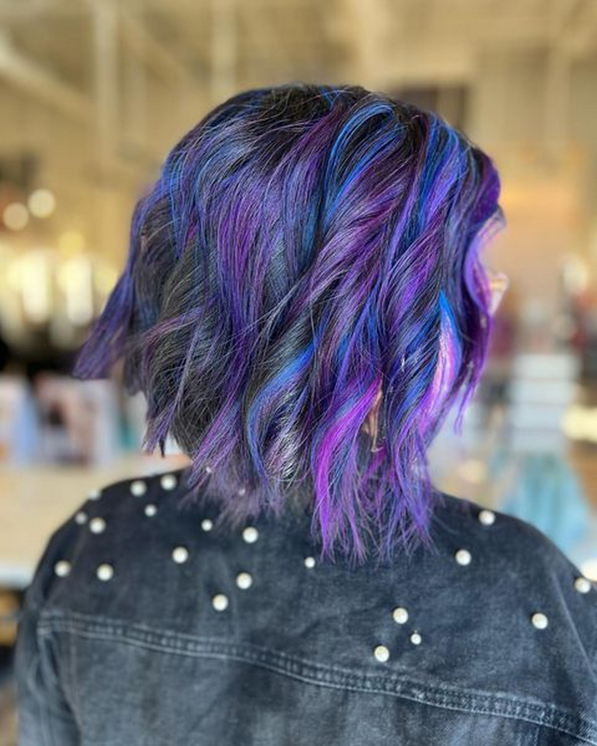 Short Black Hair And Indigo Highlights