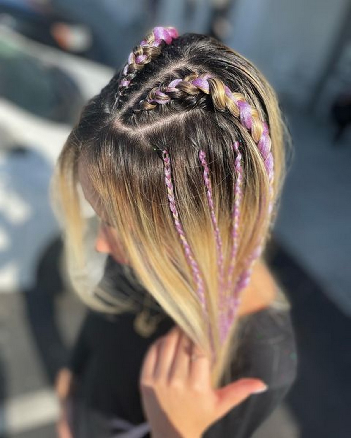 Blonde Balayage With Lavender Braids