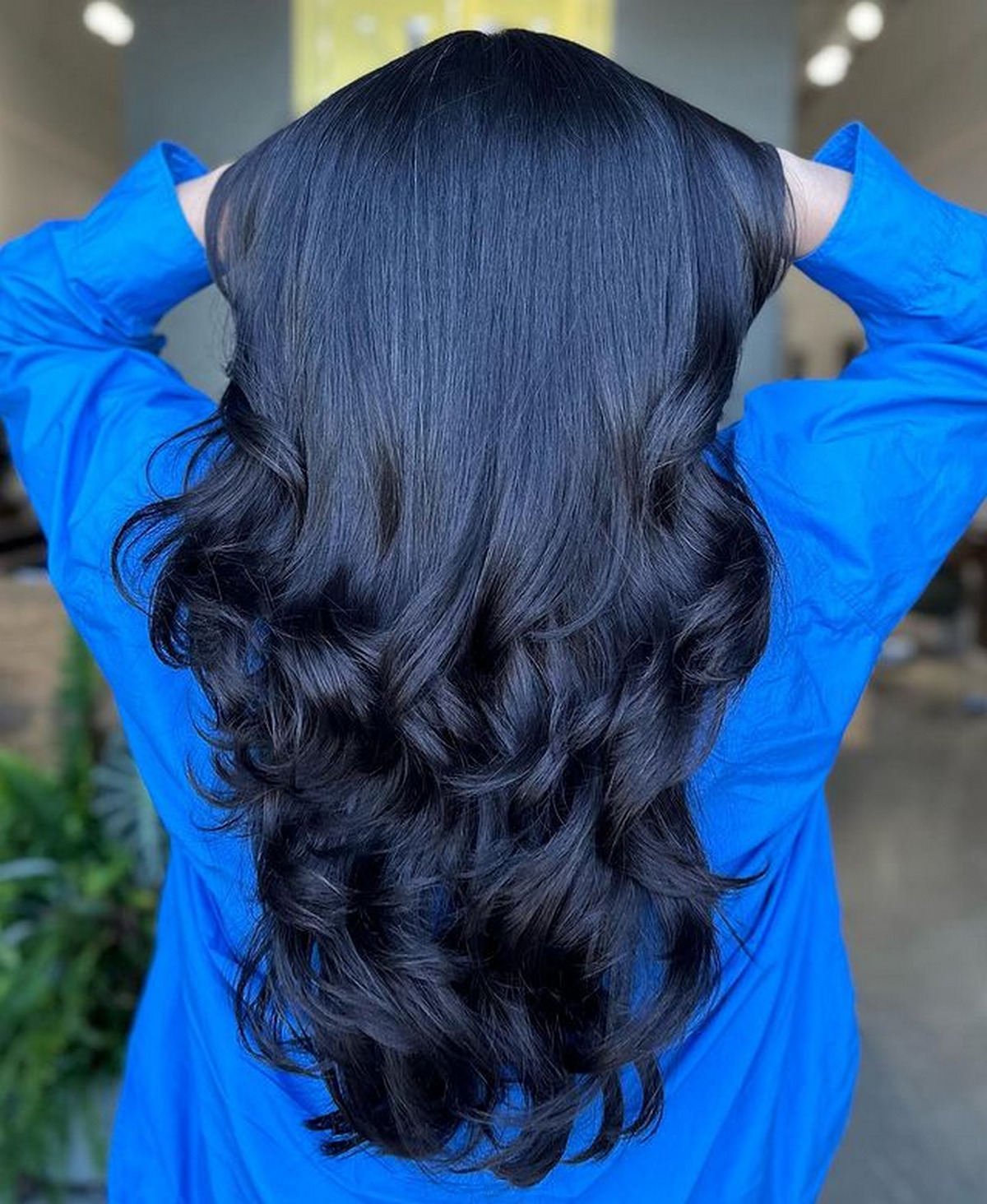Long Hair Layered And Wavy With Blue Black Color