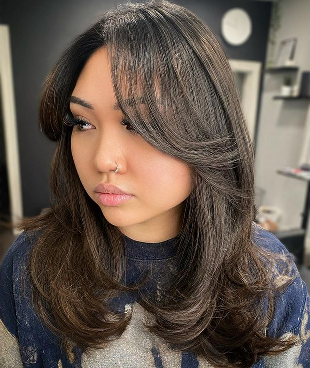 Layered Cut With Long Curtain Bangs