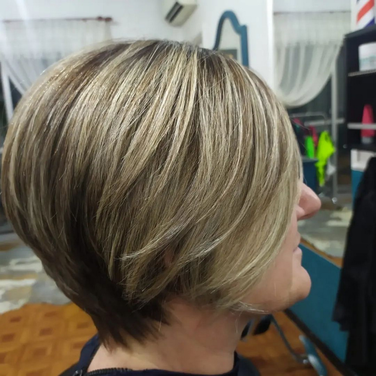 Long pixie with golden blonde balayage