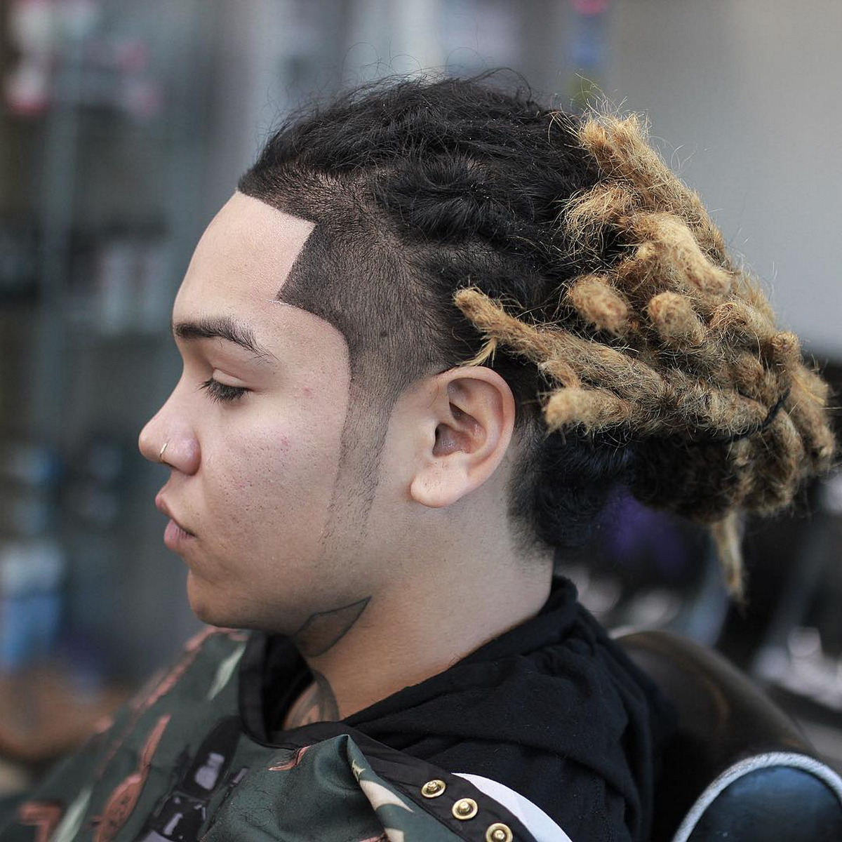 Taper Fade with Brown-to-Blonde Braided Dreads