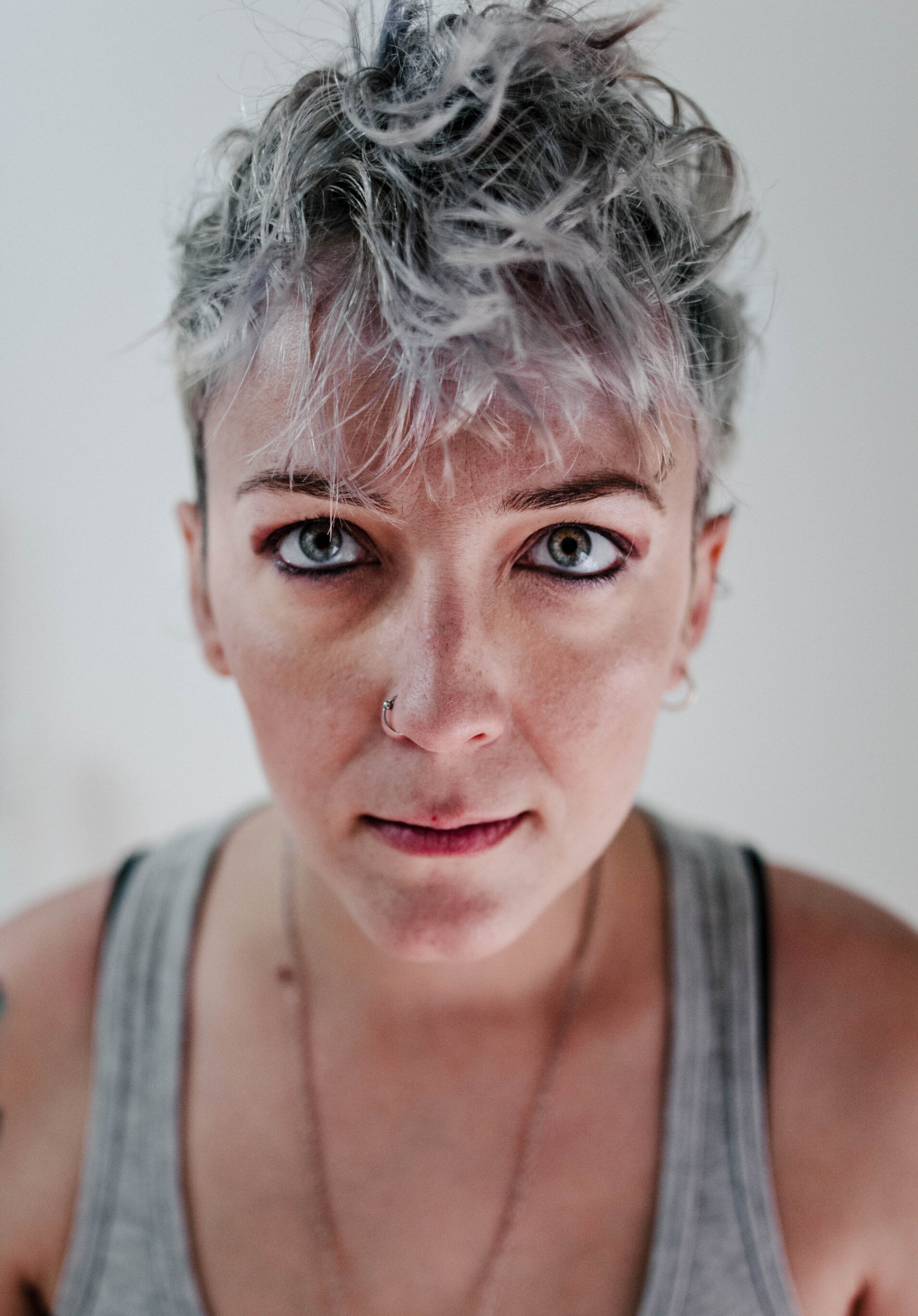 Messy Grey Long Shaved Pixie