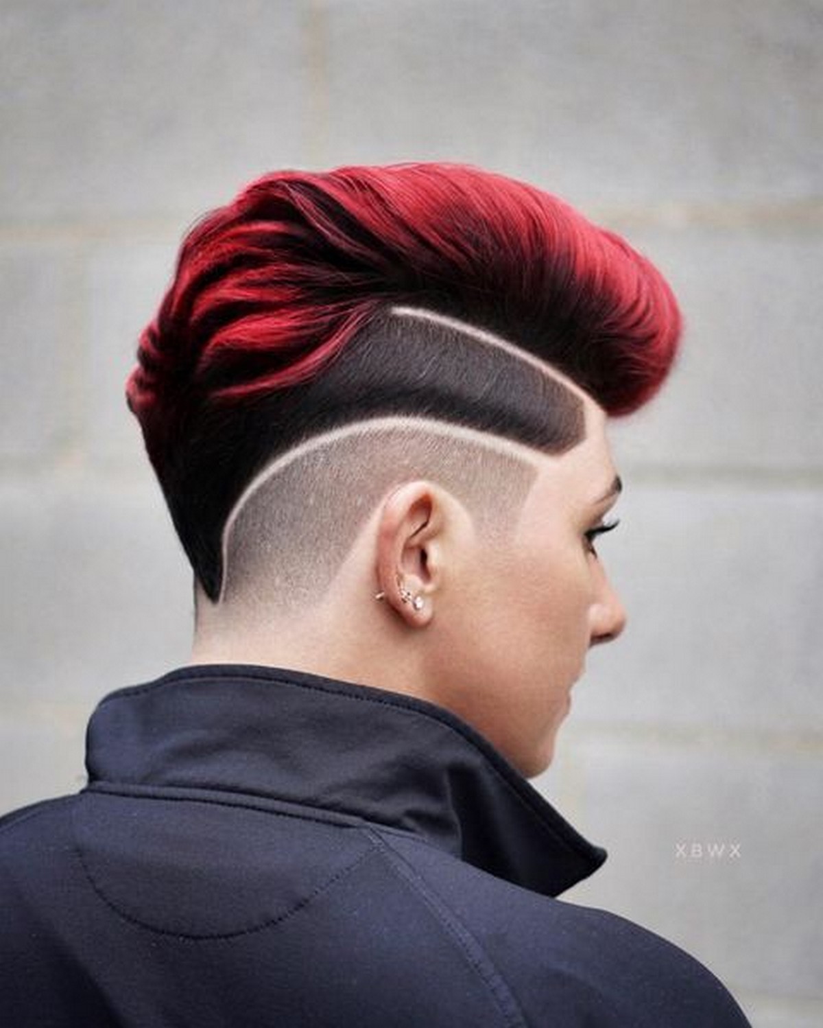 Dark Red Pompadour Low Taper Undercut