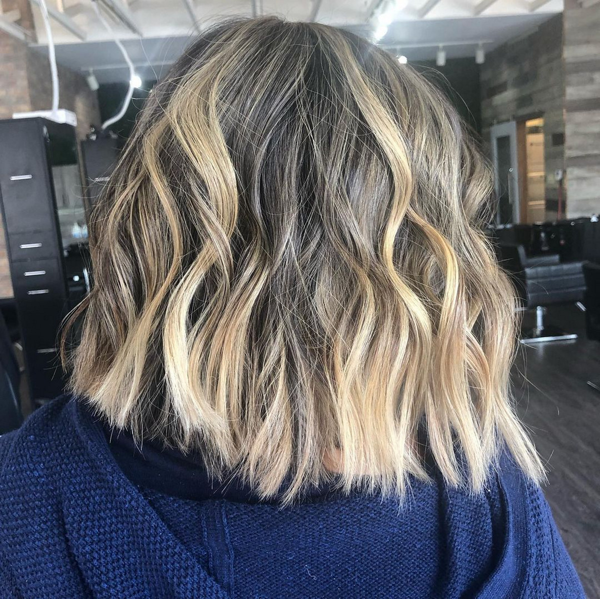 Jagged and angled blonde balayage bob