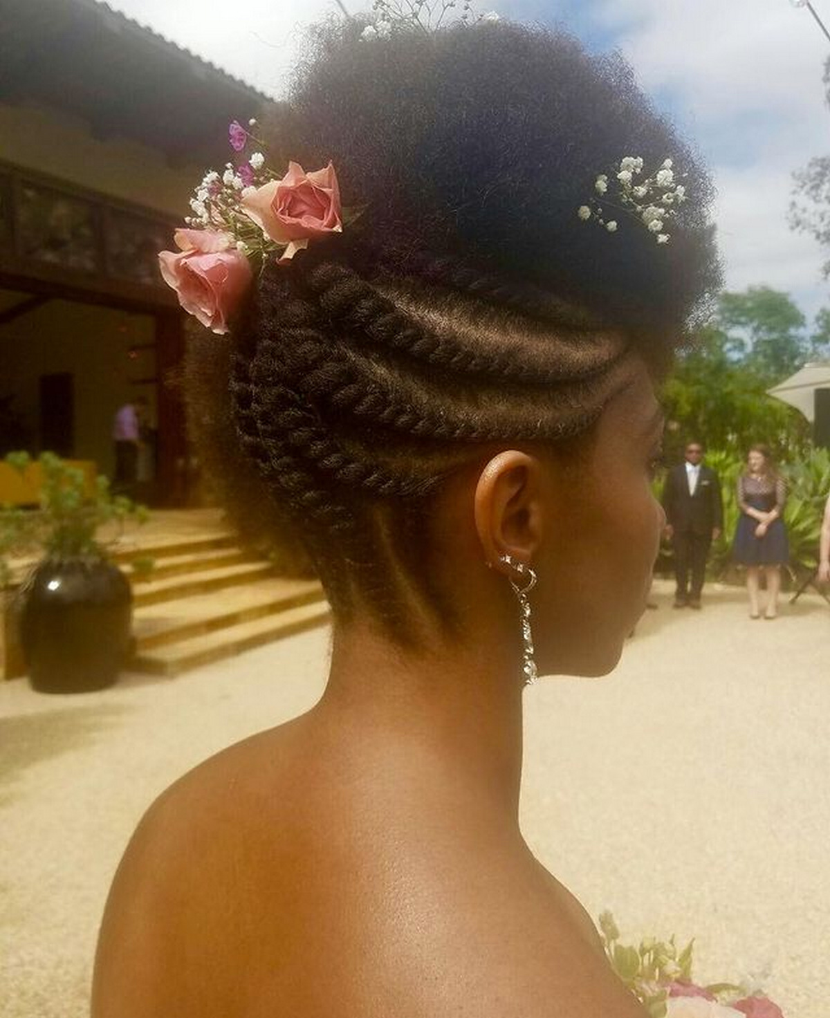 Twisted Cornrows Floral Updo