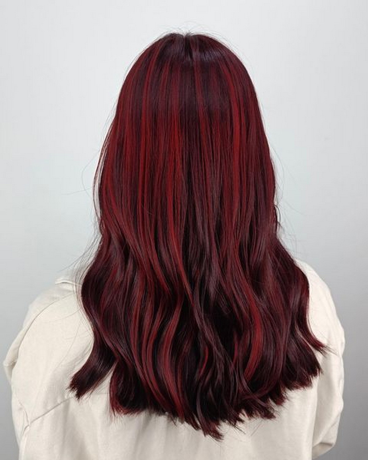 Long Black Hair With Maroon Red Highlights