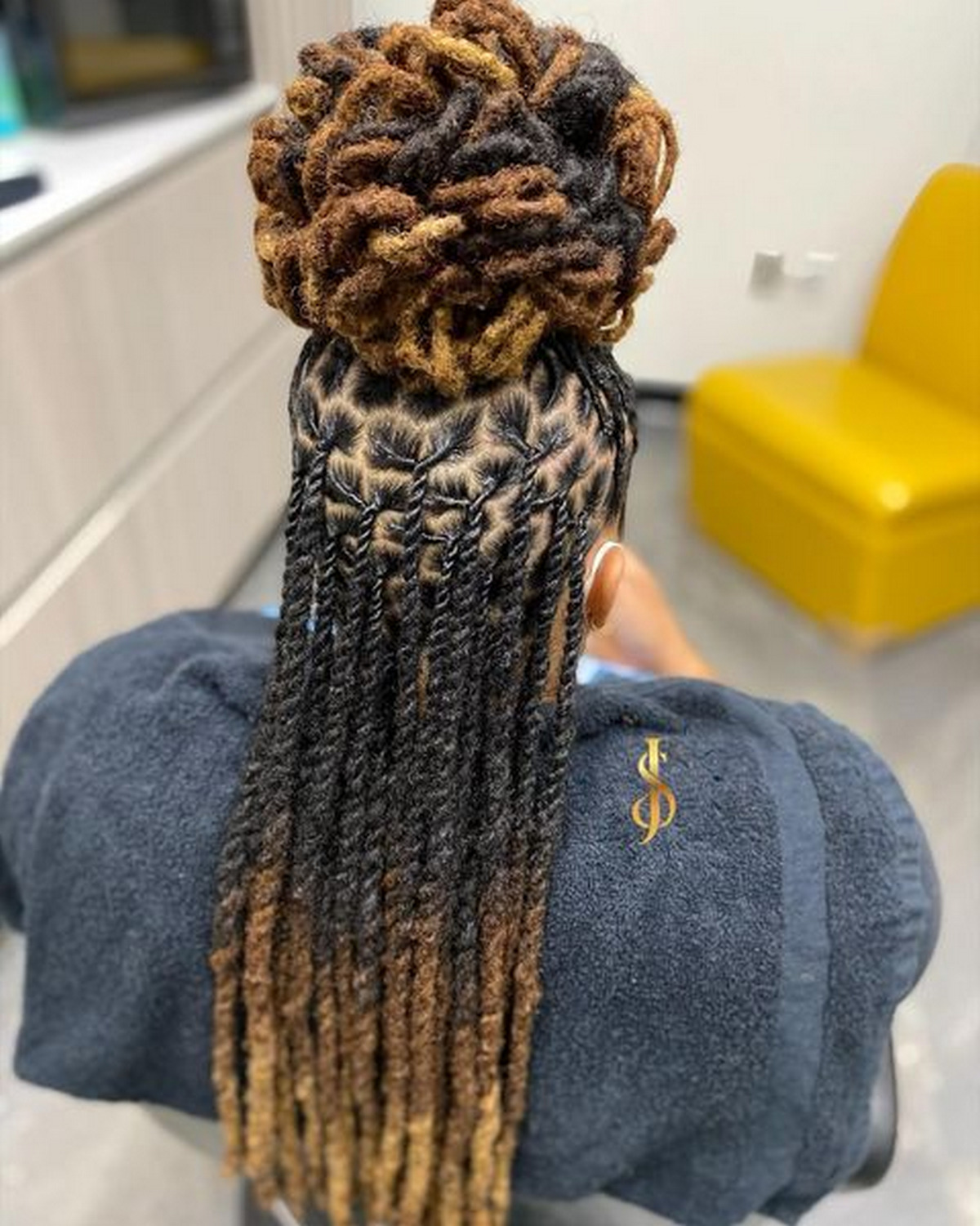 Ombre Two-Strand Twist And Half Up-Do Bun Dreadlocks