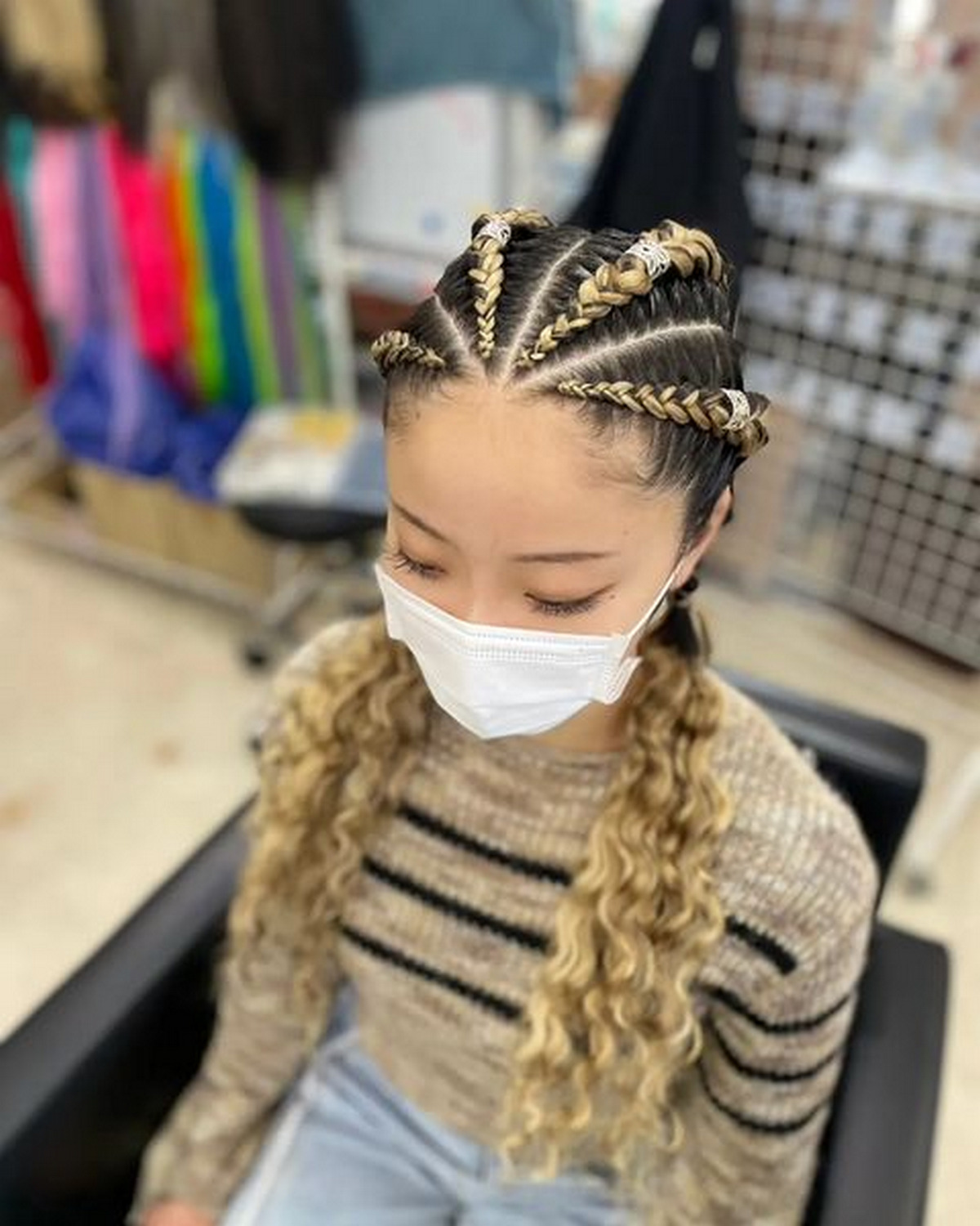 Highlight Blonde Cornrow Braid With Curly Ends