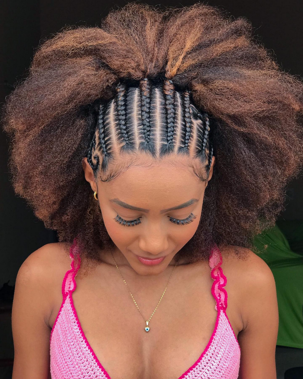 Snaky Stitch Tribal Braids With Big Hair