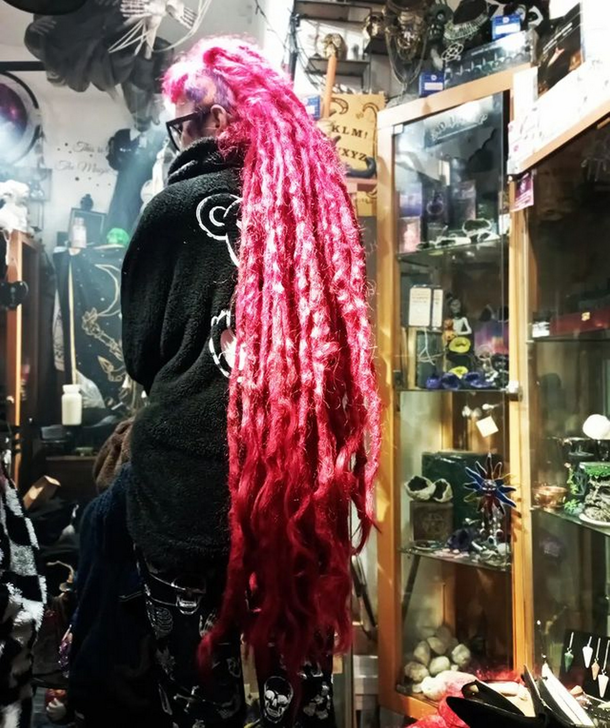 Pink Long Dreadlocks With Curly Ends