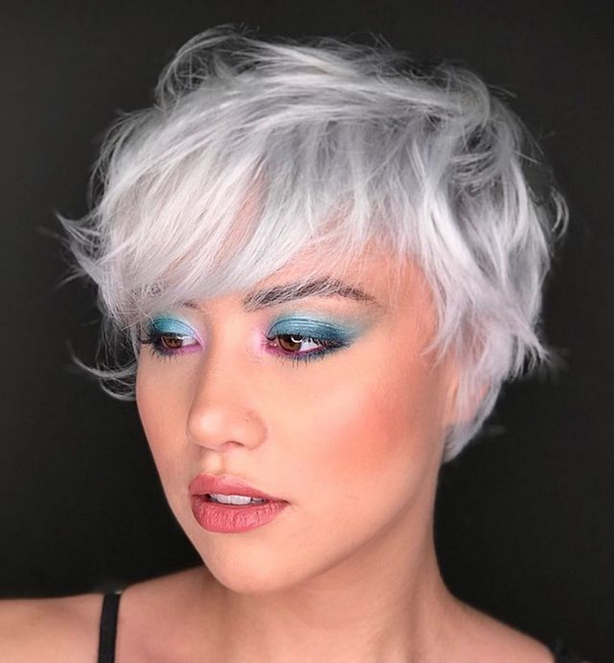 Silver Blonde Pixie With Bangs