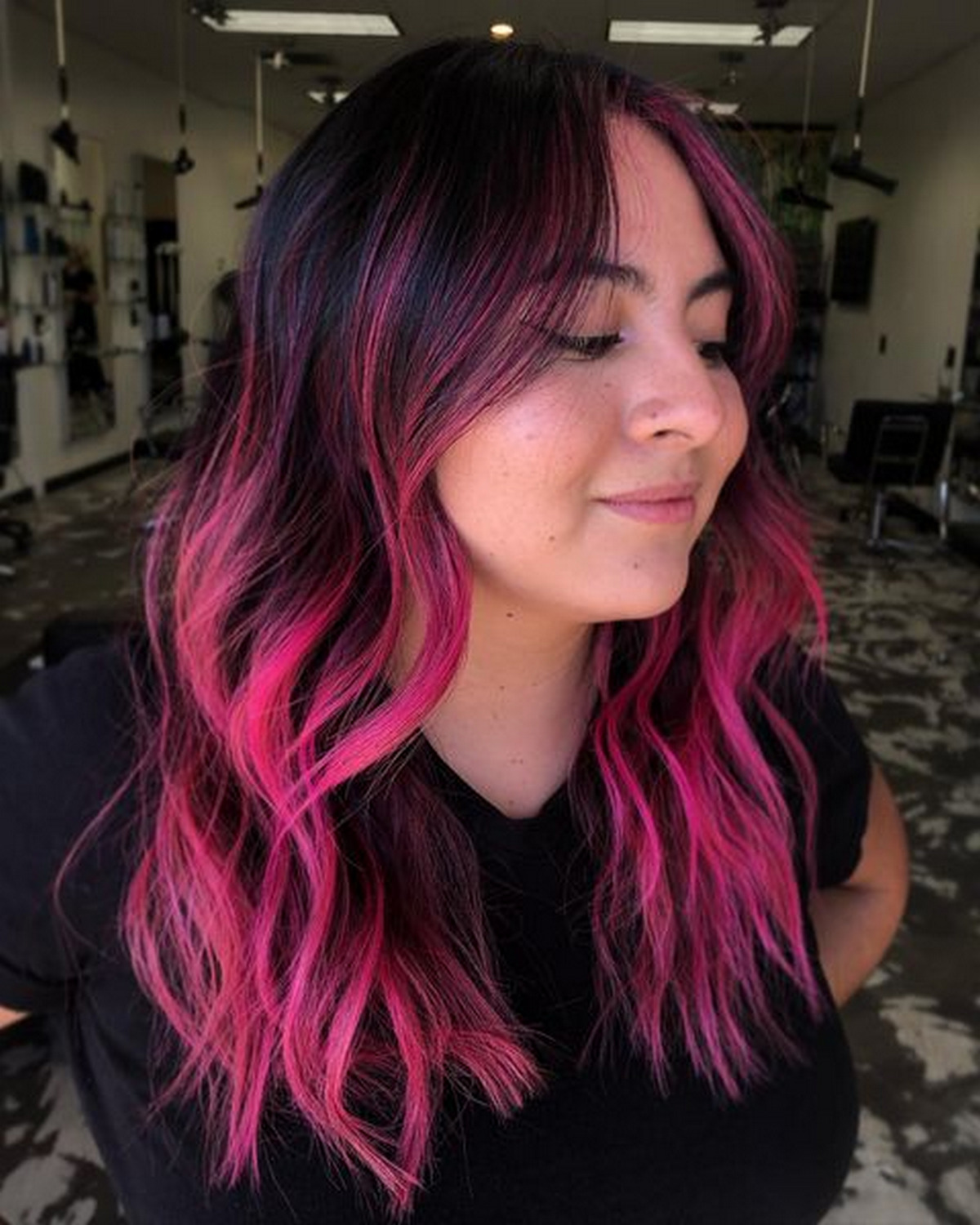 Black Hair And Neon Pink Highlights