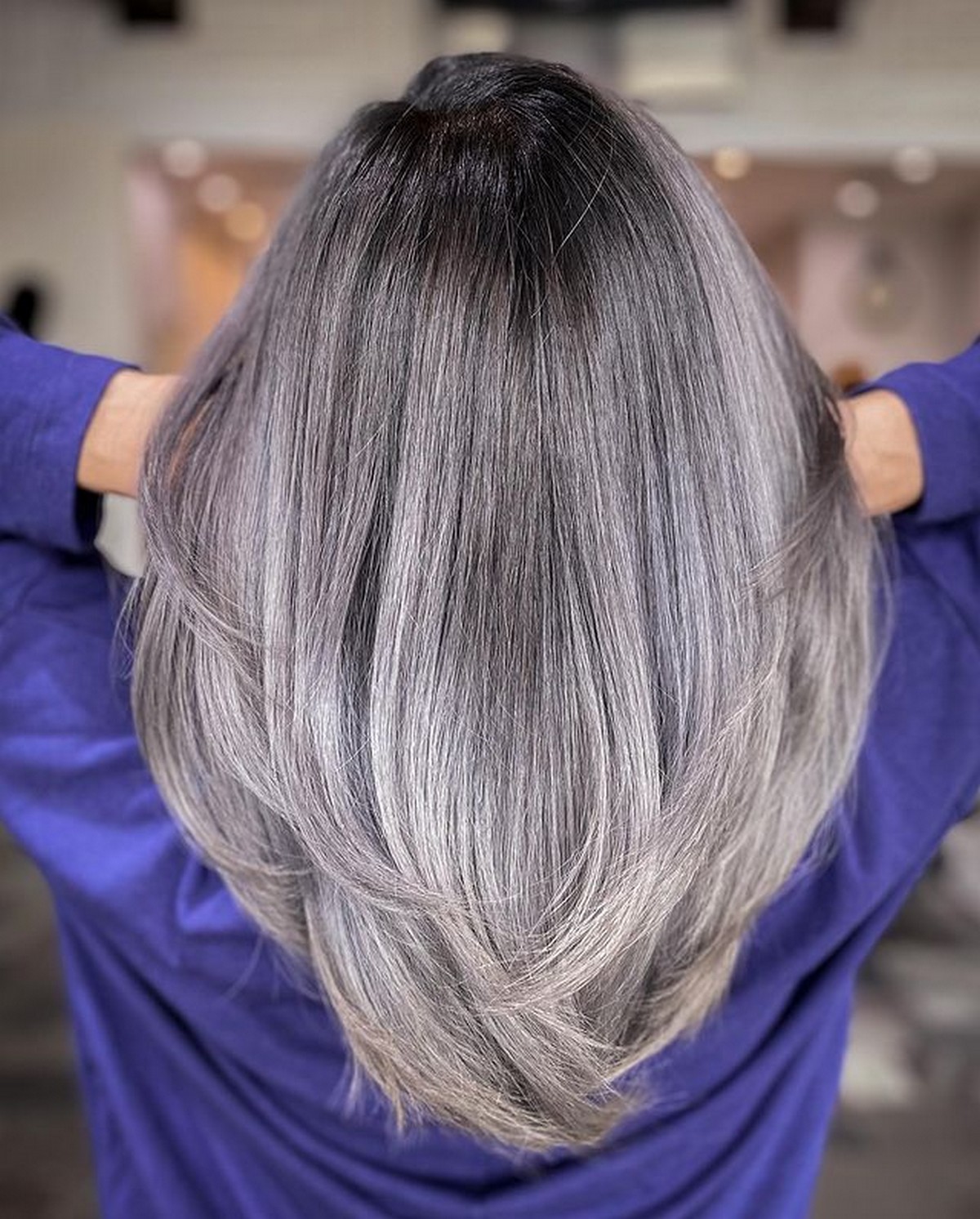 Long Gray Hair With Swoopy Layers