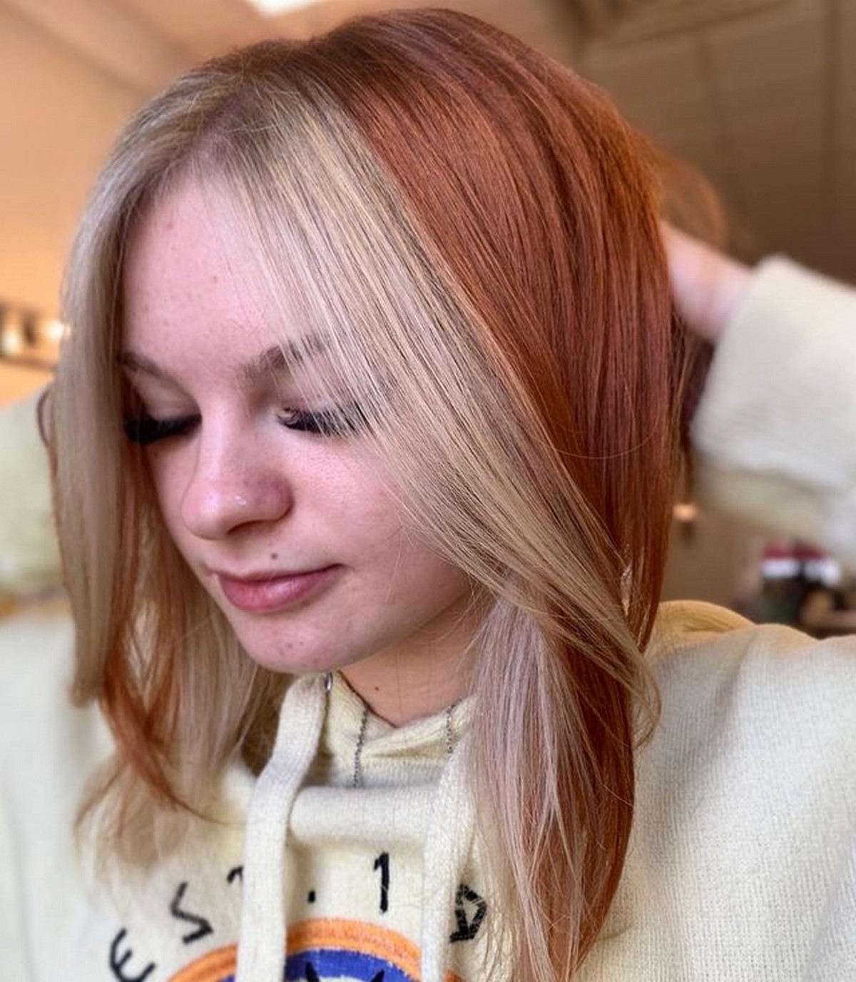 Red And Blonde Highlights With High Contrast