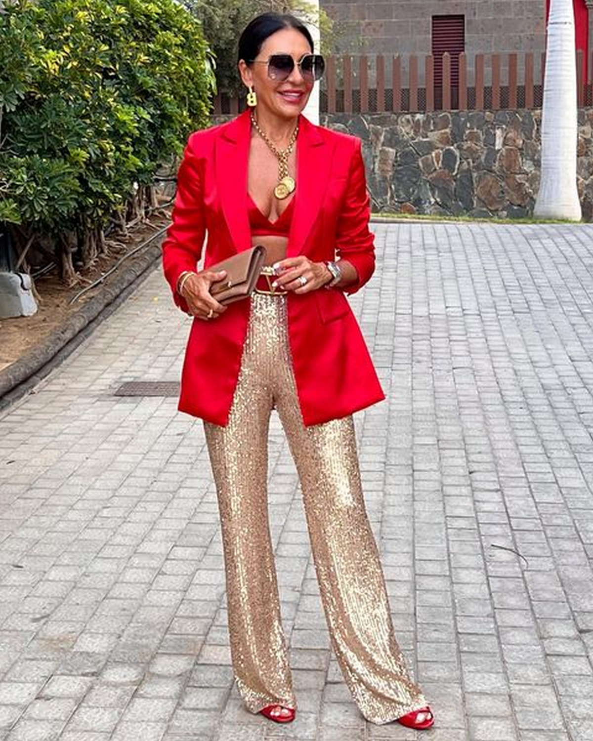 Red Blazer With Gold Sequin Pants