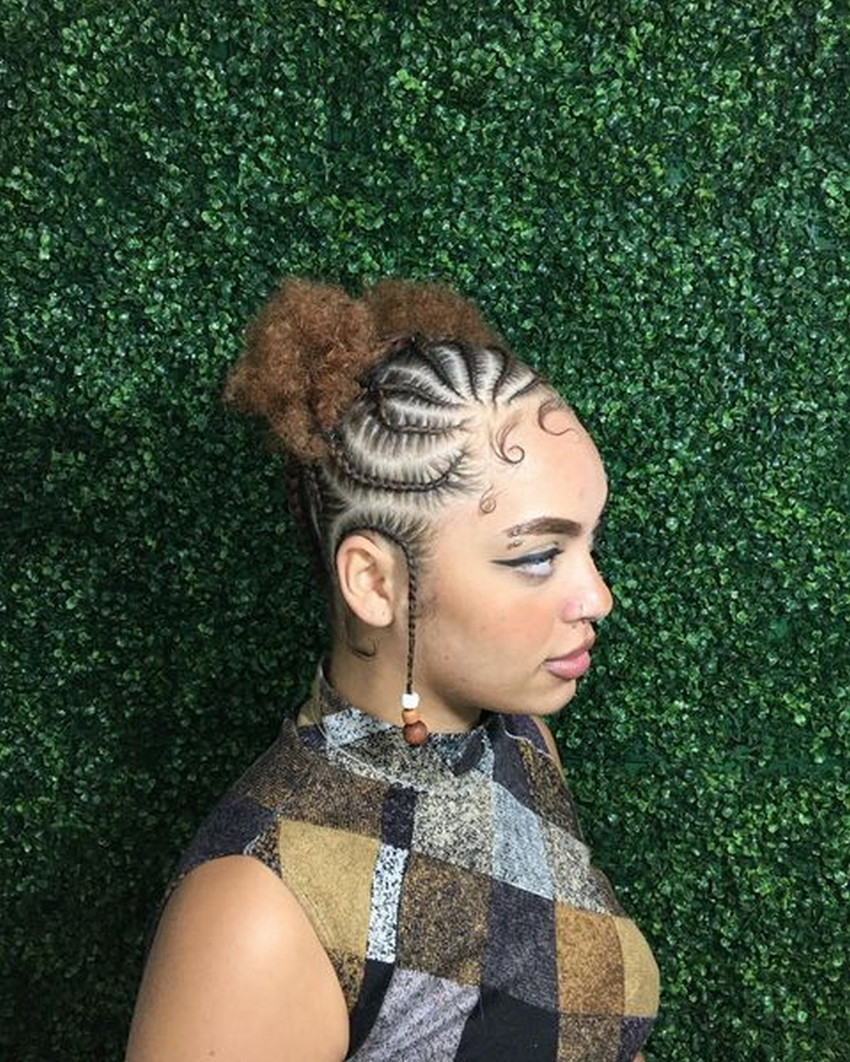 Stitch Cornrow Braids With Curl Bun