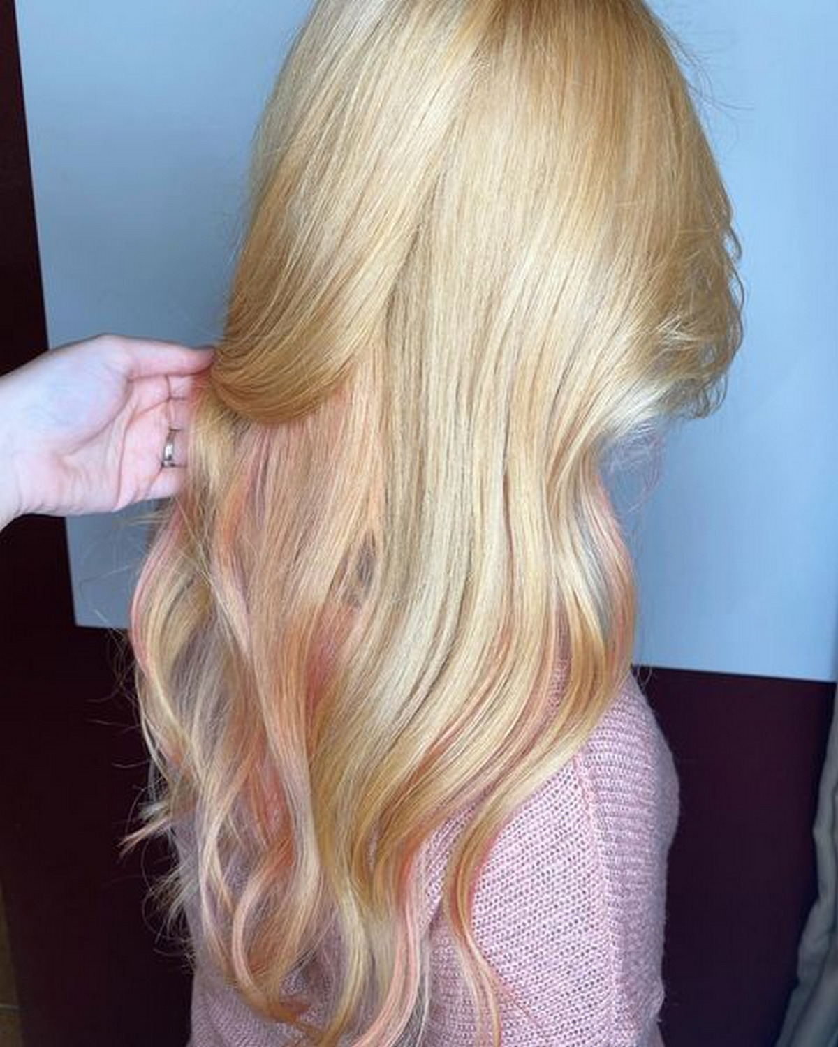 Peach Peekapoo Highlights On Buttery Blonde