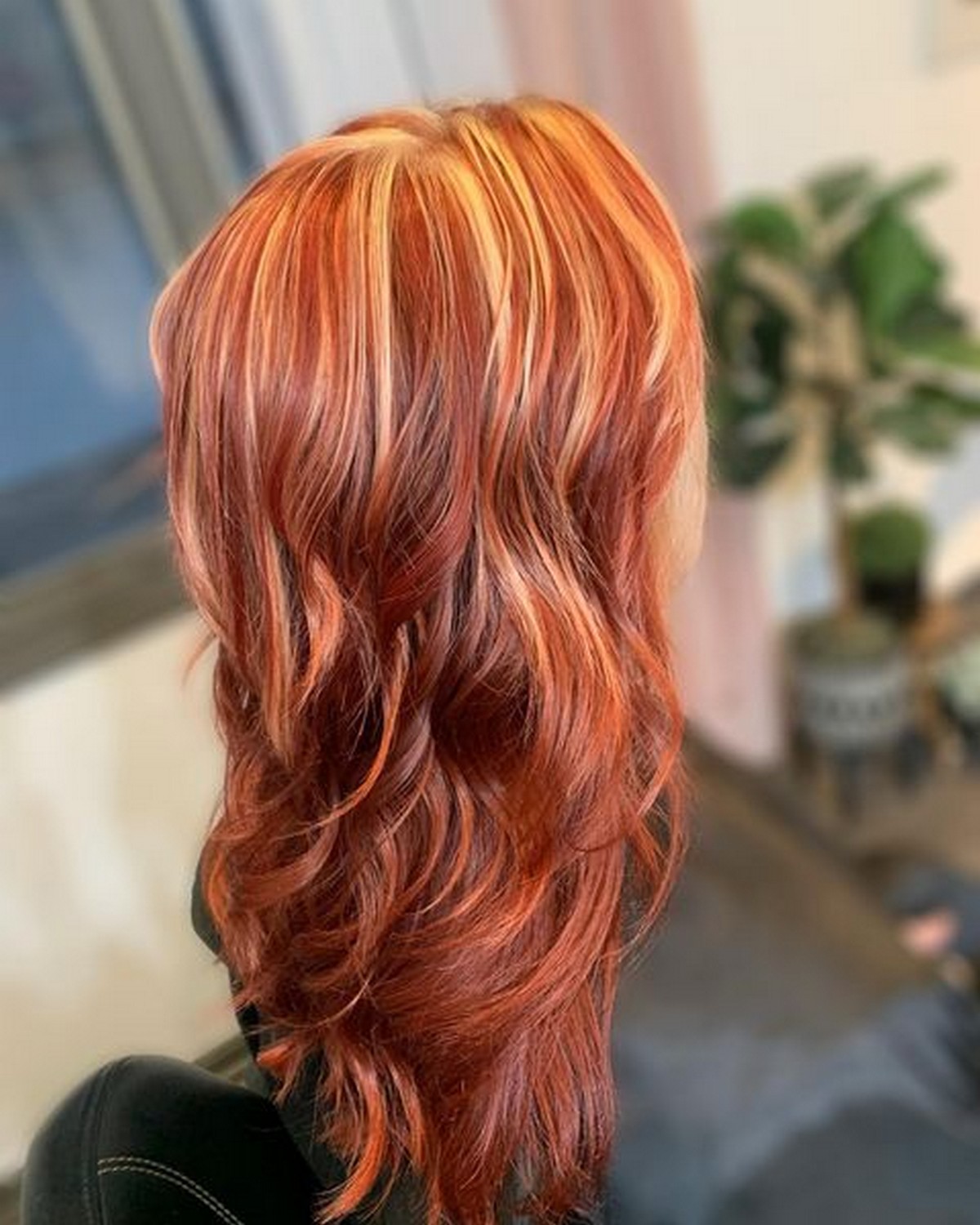 Red And Blonde Highlights With Layered