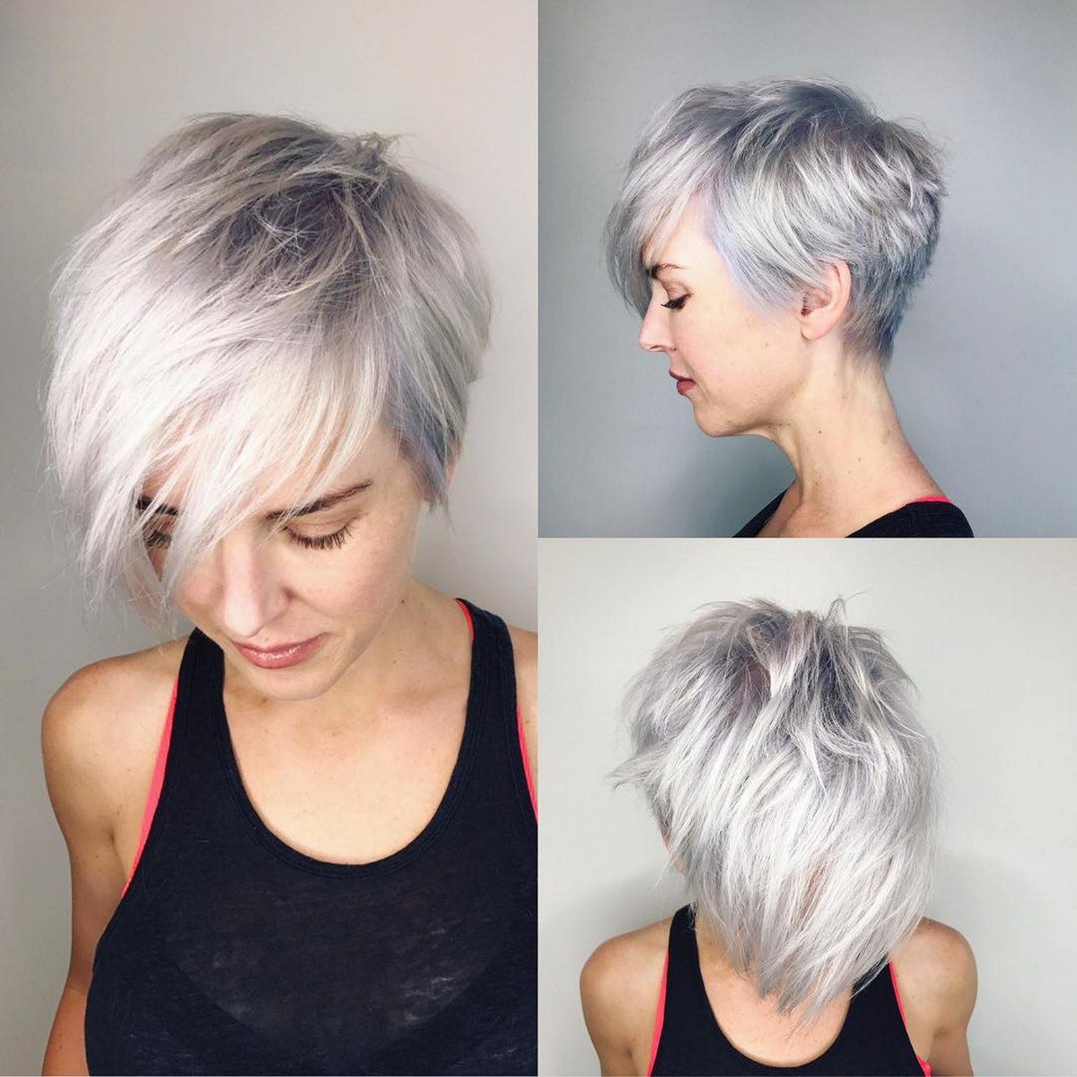 Asymmetrical Silver Pixie With Root Fade