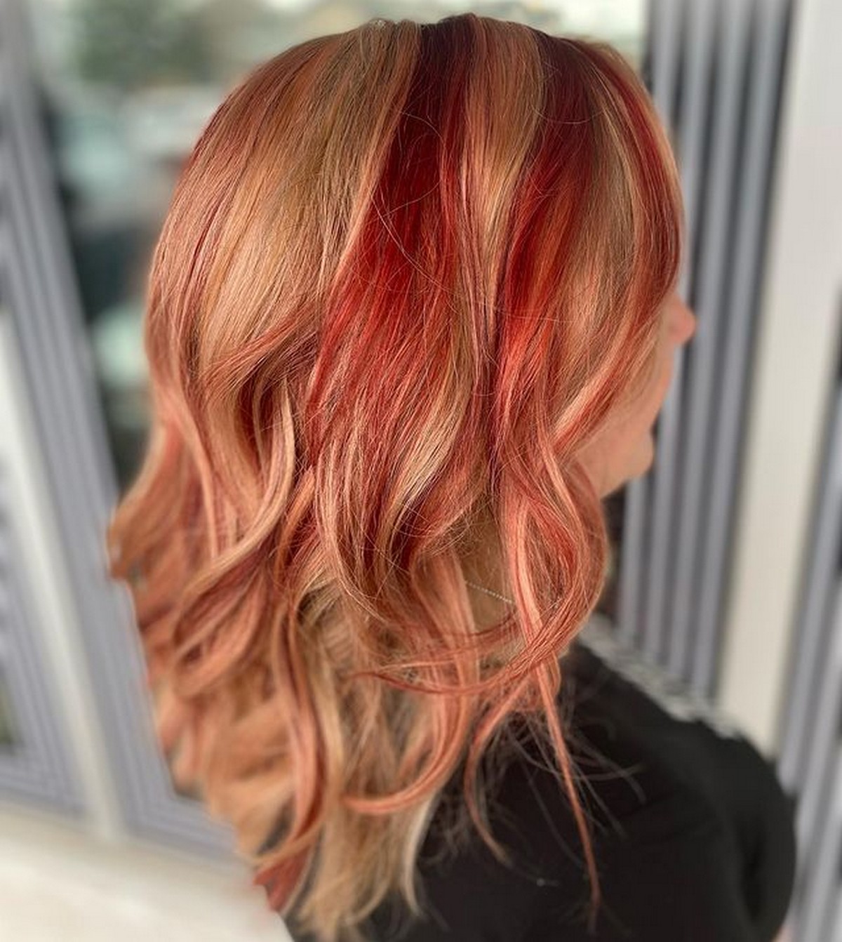 Chunky Red And Blonde Highlights