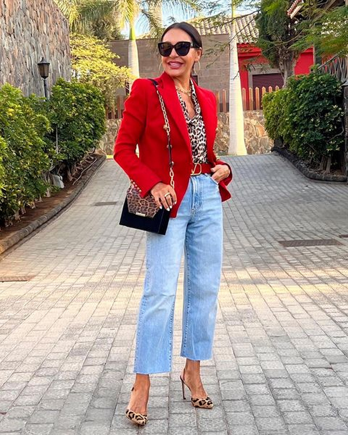 Leopard Shirt With Red Blazer