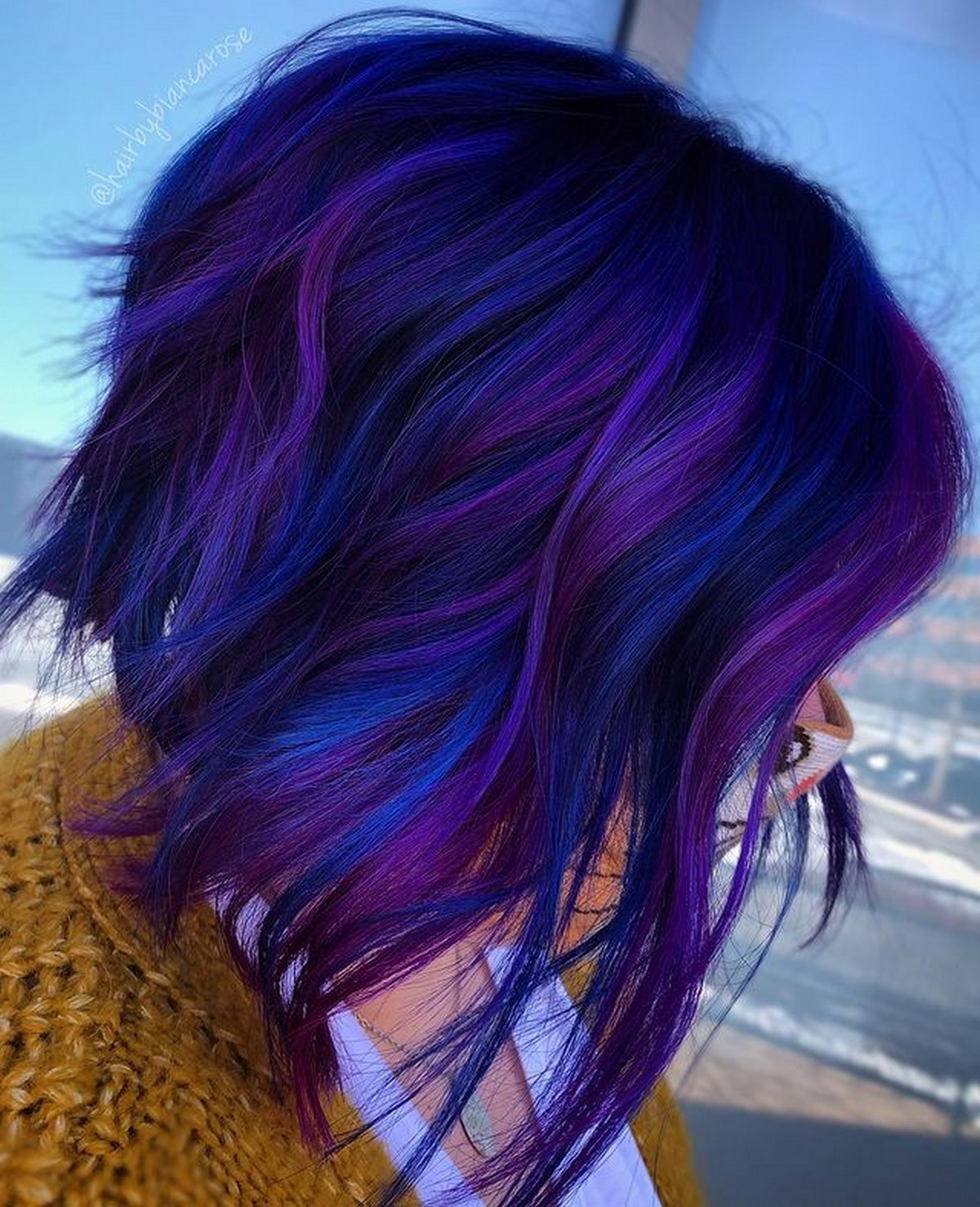 Purple Highlights On Short Blue Hair