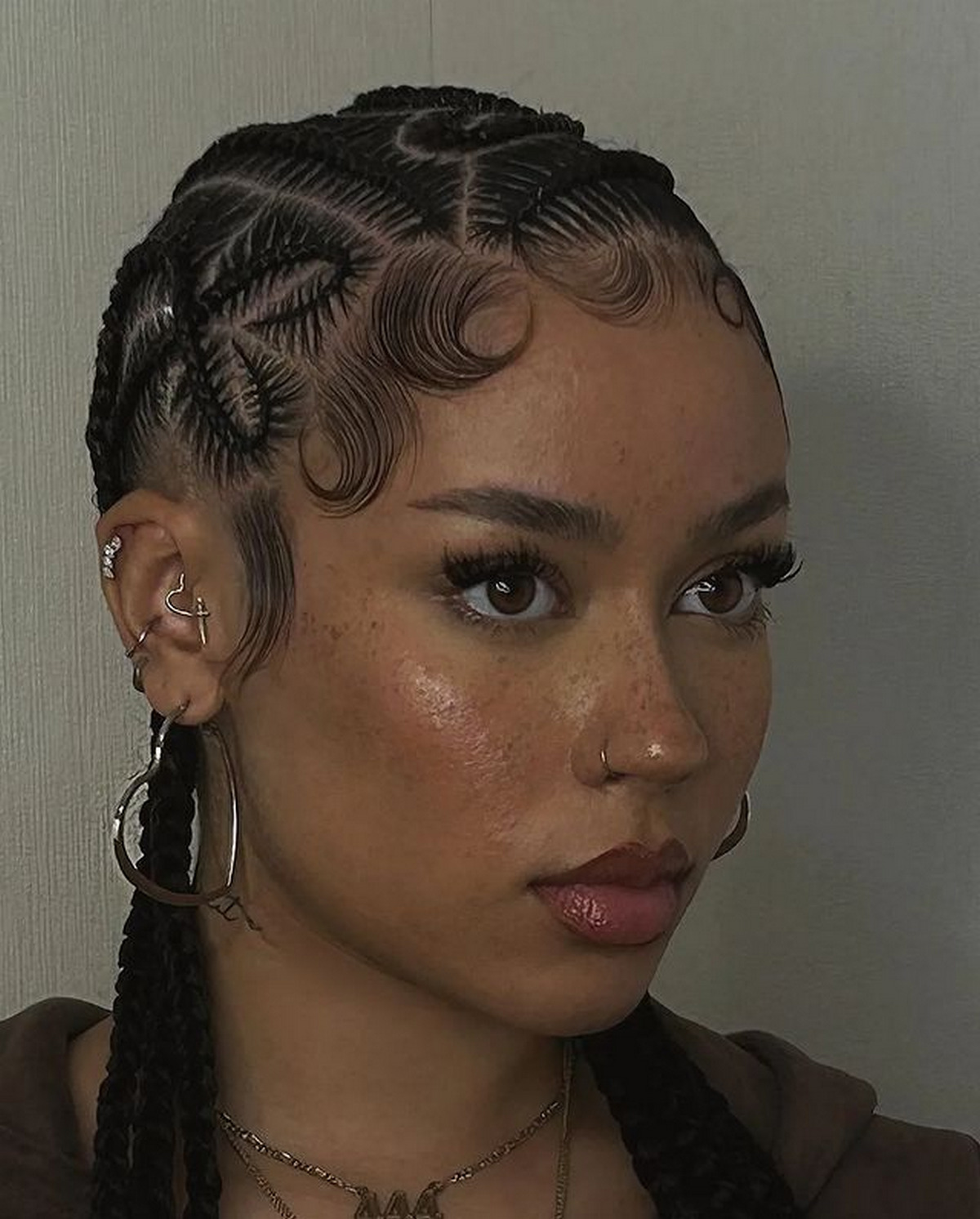 Textured Cornrow Braid With Sideburns Curl Lightly