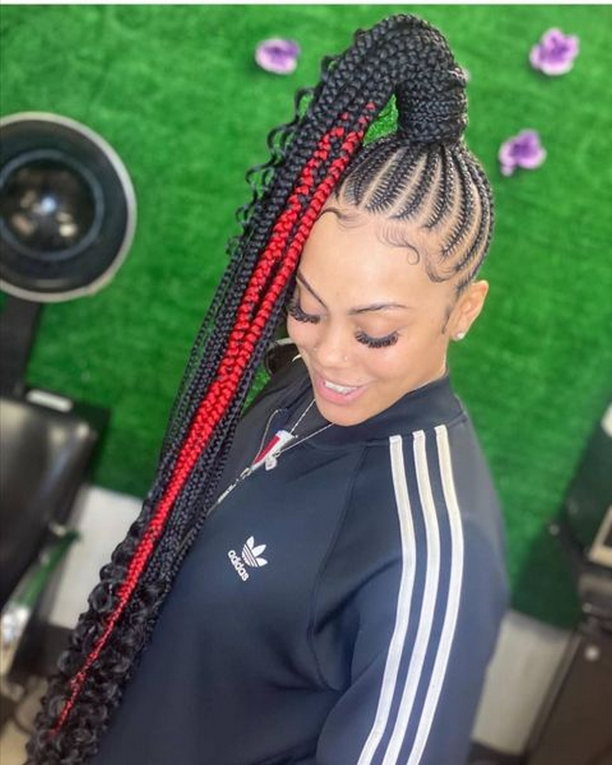 . Stitch Braids With Red Highlights