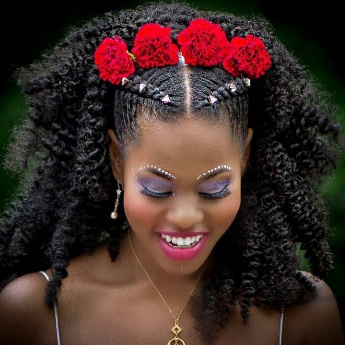 Floral Half Cornrows