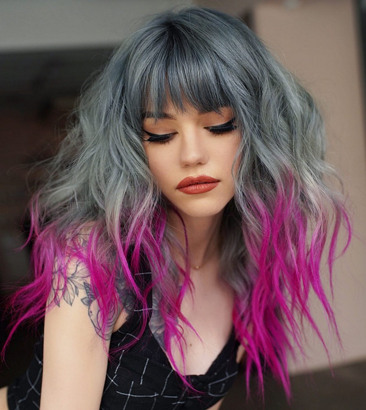 Gray Hair with Pink Tips