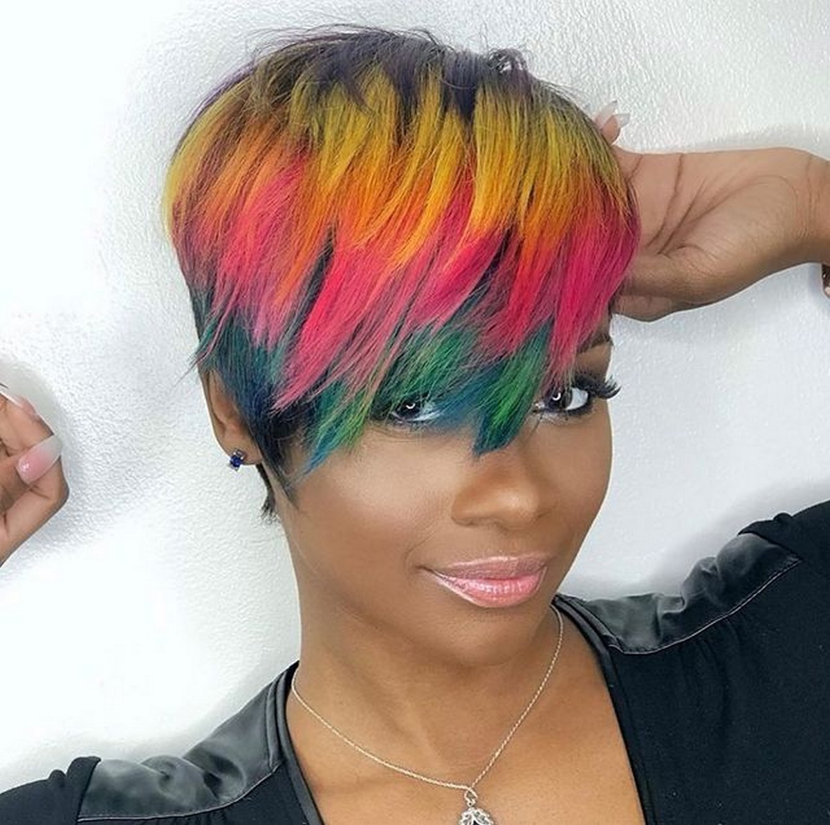 Rainbow Magical Natural Short Hair With Long Bangs