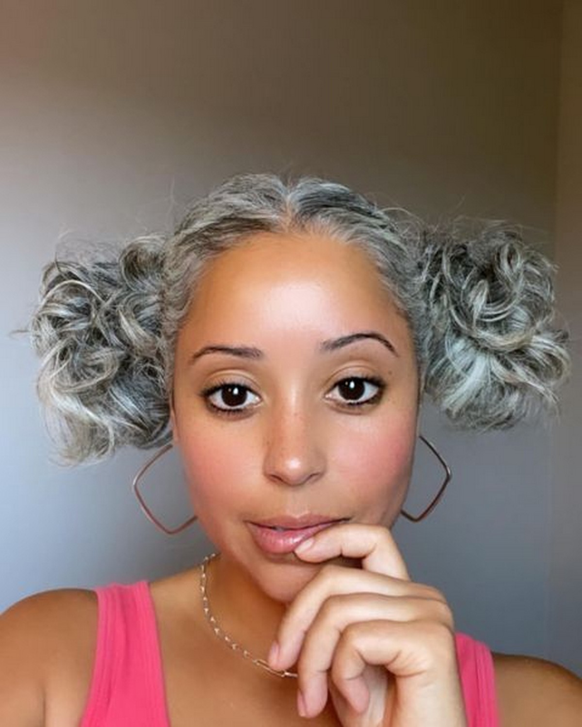 Gray Curly Pigtails