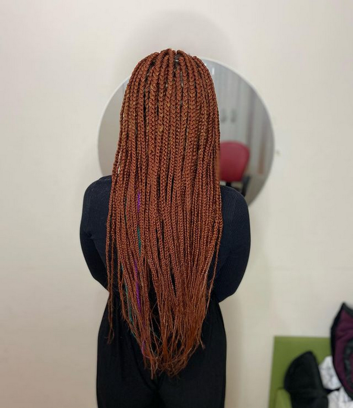 Long Copper Brown With Green and Purple Dreadlock Hairstyles