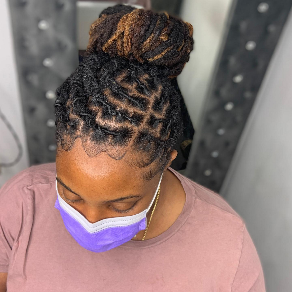 Half Up Twisted Braided Locs with highlight buns