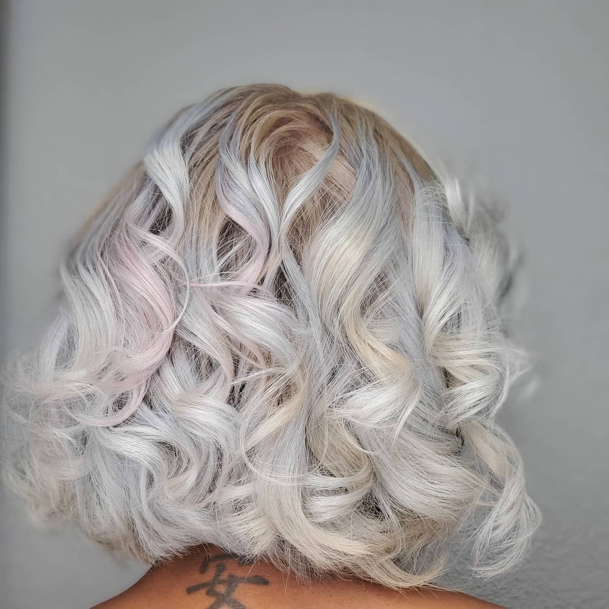 Cotton Candy Curly Gray Bob