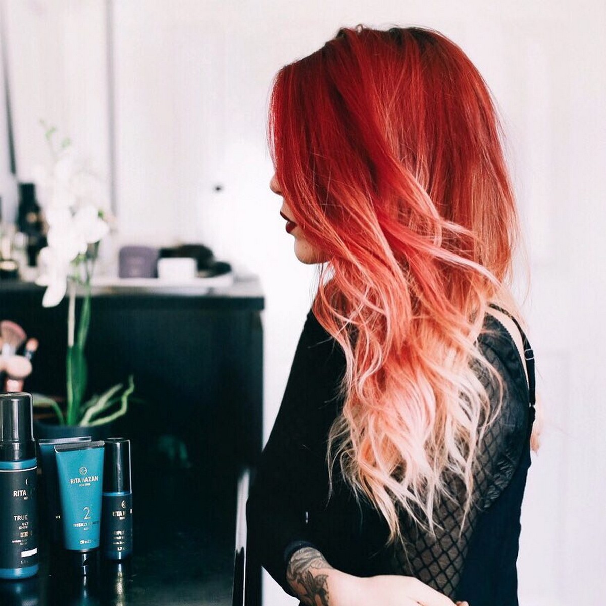 Platinium Blonde with Red Ombre