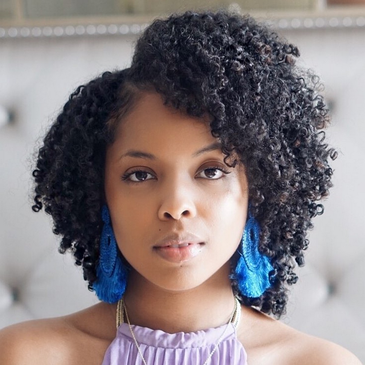 Side-Parted Medium Layered Natural Hairstyle