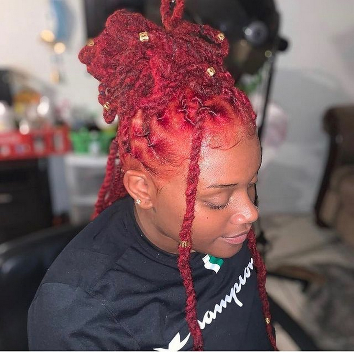 Spicy Red Dreadlock Tower Hair