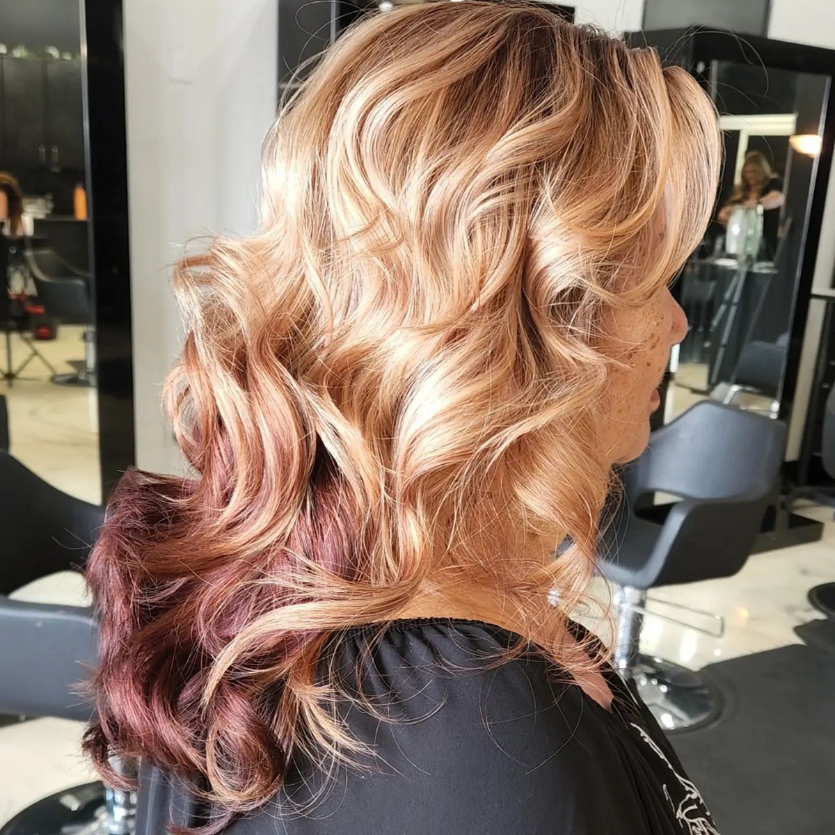 Red And Blonde Highlights With Color Melt