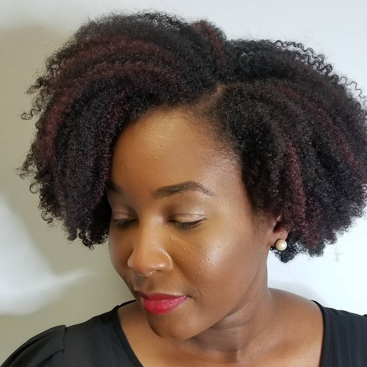  Short Curly Black Hair With No Lightener Red Highlight