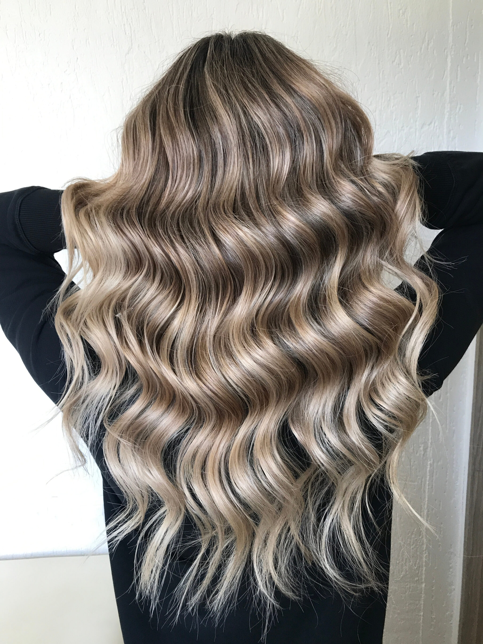 Wavy Ash Blonde Balayage On Black