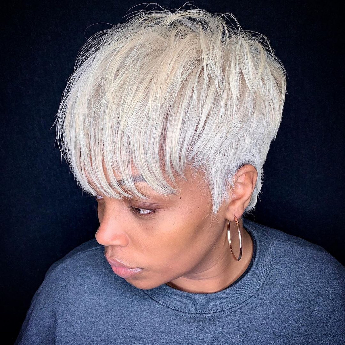 Silver Pixie Bob Haircut With Bangs