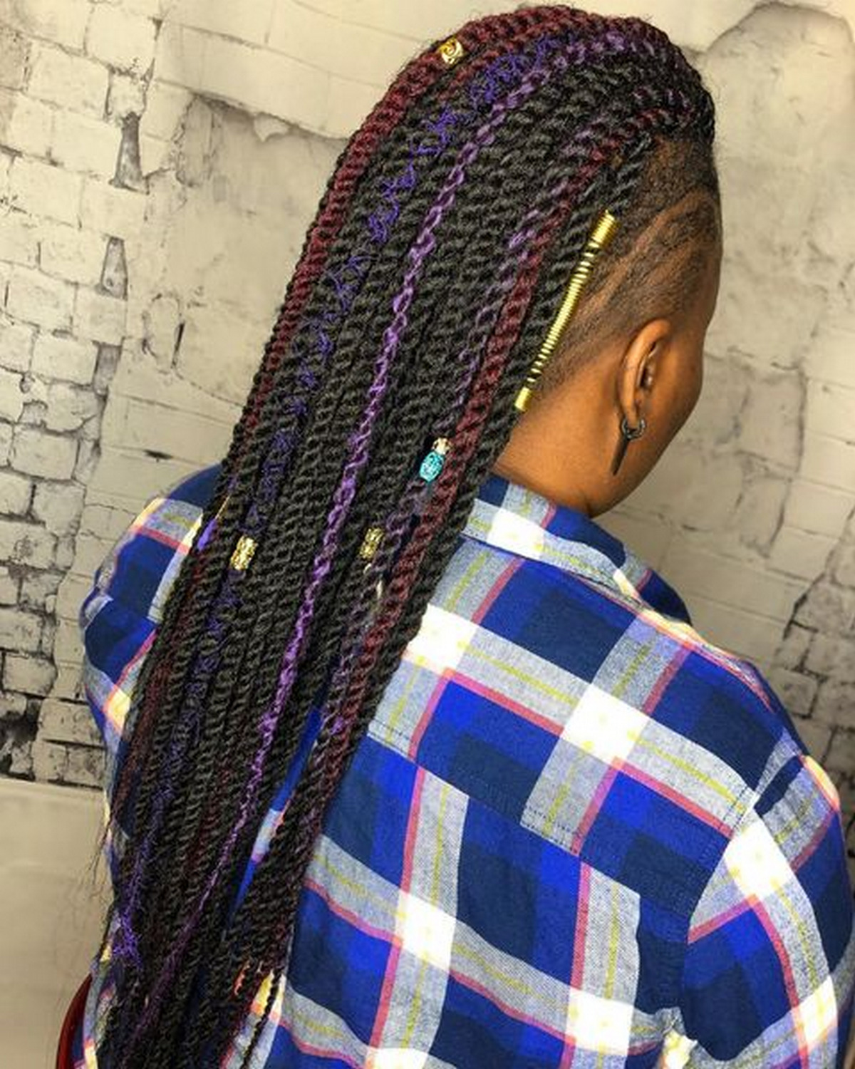 Cuffed Twist Braids With Side Shaved Wave