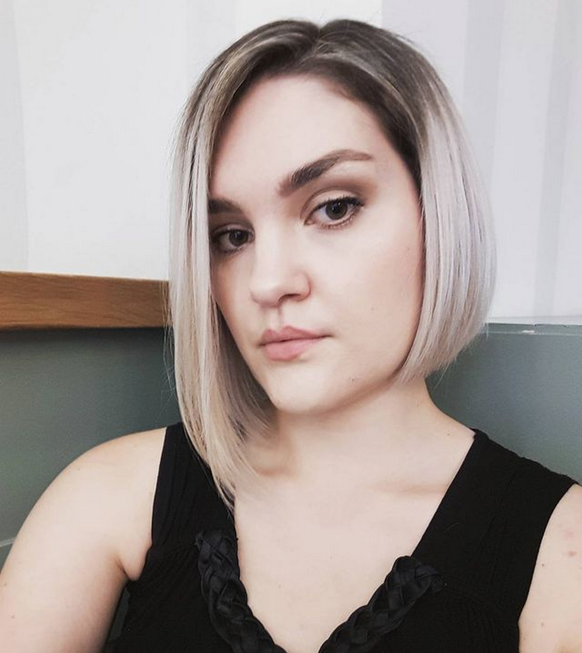 Platinum Blonde Asymmetrical Bob